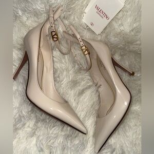 Valentino Garavani Cream Heels with Gold Accents